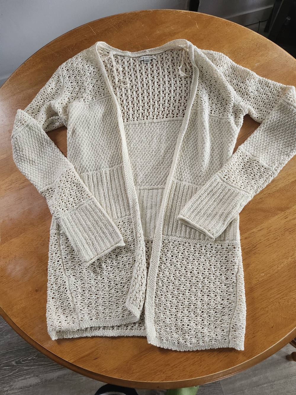 American Eagle Outfitters Cream Knit Long Cardigan, Open Front, Cotton, Medium